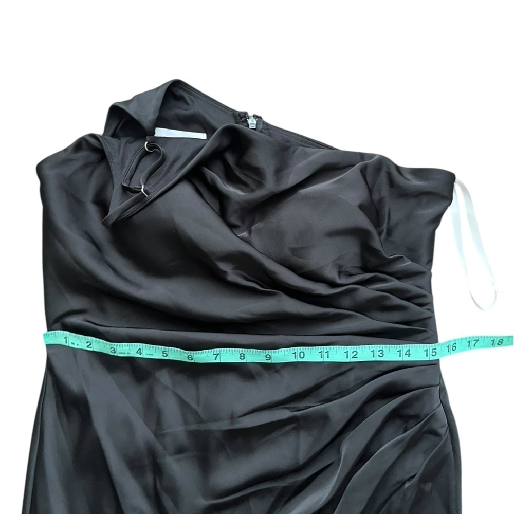 Kennedy blue Lexi midi, black satin one shoulder dress size 4 style #28432. - Picture 10 of 12
